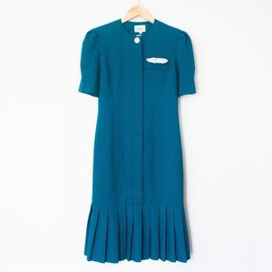 Leslie Fay Petite Collections | Vintage 80's Dark Teal Short Sleeve Dress